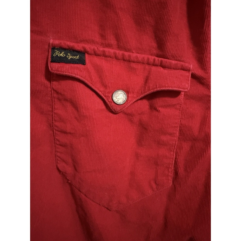 Polo‎ Ralph Lauren Red Corduroy Classic Western Shirt Pearl Snap Size Medium - Picture 10 of 14